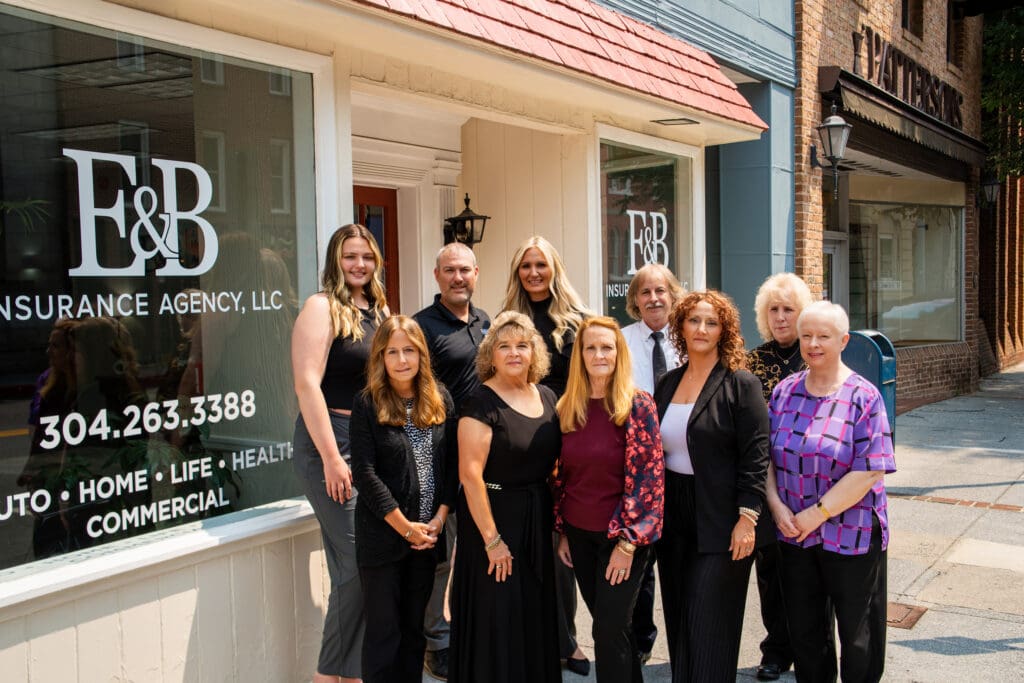 The E&B Insurance Agency team outside their storefront at 132 S Queen St, Martinsburg WV